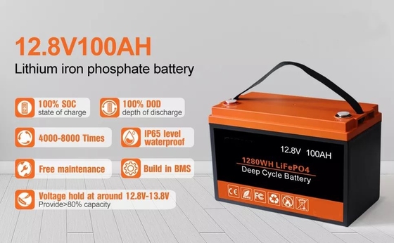 แบตเตอรี่เก็บพลังงานแสงอาทิตย์ 12 กก. UN38.3 100AH ​​12V LiFePO4 แบตเตอรี่รอบลึก