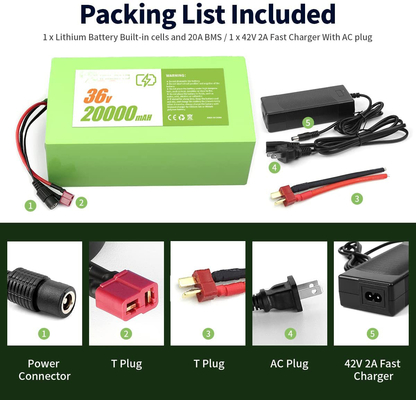 XT60 ฟาสเซียล Gun Battery 100W-600W 36V 8Ah แบตเตอรี่ลิเธียมพร้อมเครื่องชาร์จ 2A