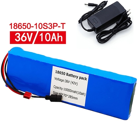 ชุดแบตเตอรี่ลิเธียม 36V 18650 BMS 10AH แบตเตอรี่ลิเธียมไอออนสำหรับรถยนต์ไฟฟ้า