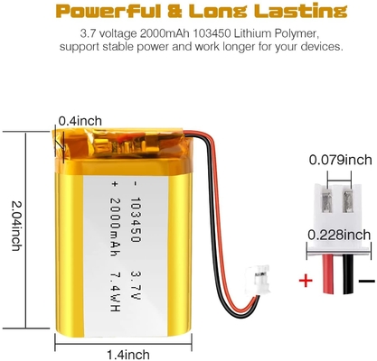 แบตเตอรี่ลิเธียมไอออนแบบรีชาร์จ NCM 3.7v 2000mah / ขั้วต่อแบตเตอรี่ลิเธียมไอออน JST
